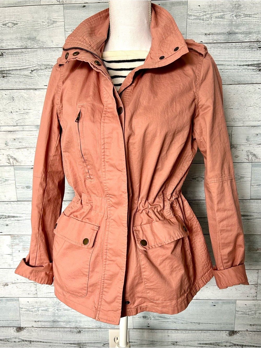 Love Tree Pinkish Coral Utility Jacket with Drawstring Waist